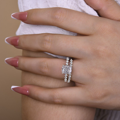 Exquisite 2.0 Carat Cushion Cut Women's Wedding Ring Set In Sterling Silver-Sterling Silver-lornajewelry