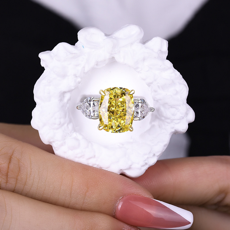 6.5Ct Elegant Cushion Cut Three Stone Yellow Sapphire Engagement Ring In Sterling Silver-Sterling Silver-lornajewelry