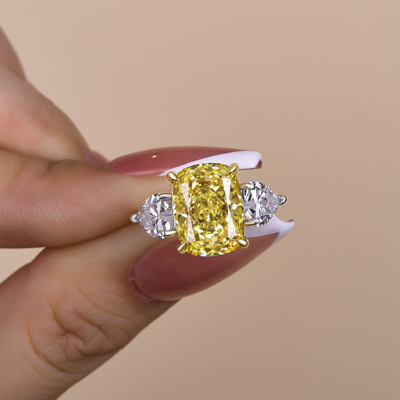 6.5Ct Elegant Cushion Cut Three Stone Yellow Sapphire Engagement Ring In Sterling Silver-Sterling Silver-lornajewelry