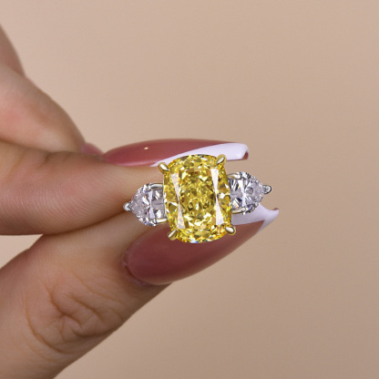 6.5Ct Elegant Cushion Cut Three Stone Yellow Sapphire Engagement Ring In Sterling Silver-Sterling Silver-lornajewelry
