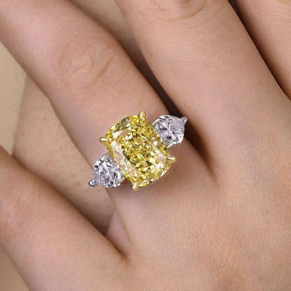 6.5Ct Elegant Cushion Cut Three Stone Yellow Sapphire Engagement Ring In Sterling Silver-Sterling Silver-lornajewelry