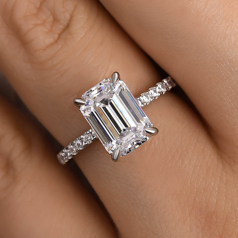 3Ct Classic Emerald Cut Women's Engagement Ring-Sterling Silver-lornajewelry