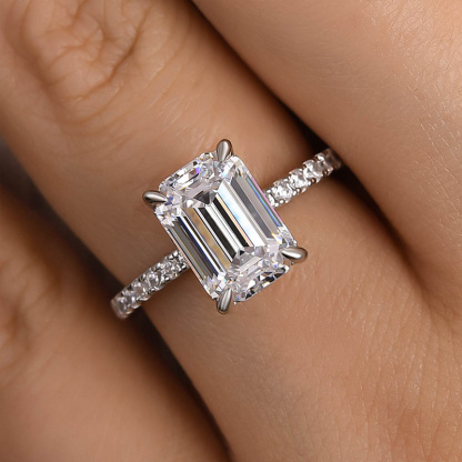 3Ct Classic Emerald Cut Women's Engagement Ring-Sterling Silver-lornajewelry