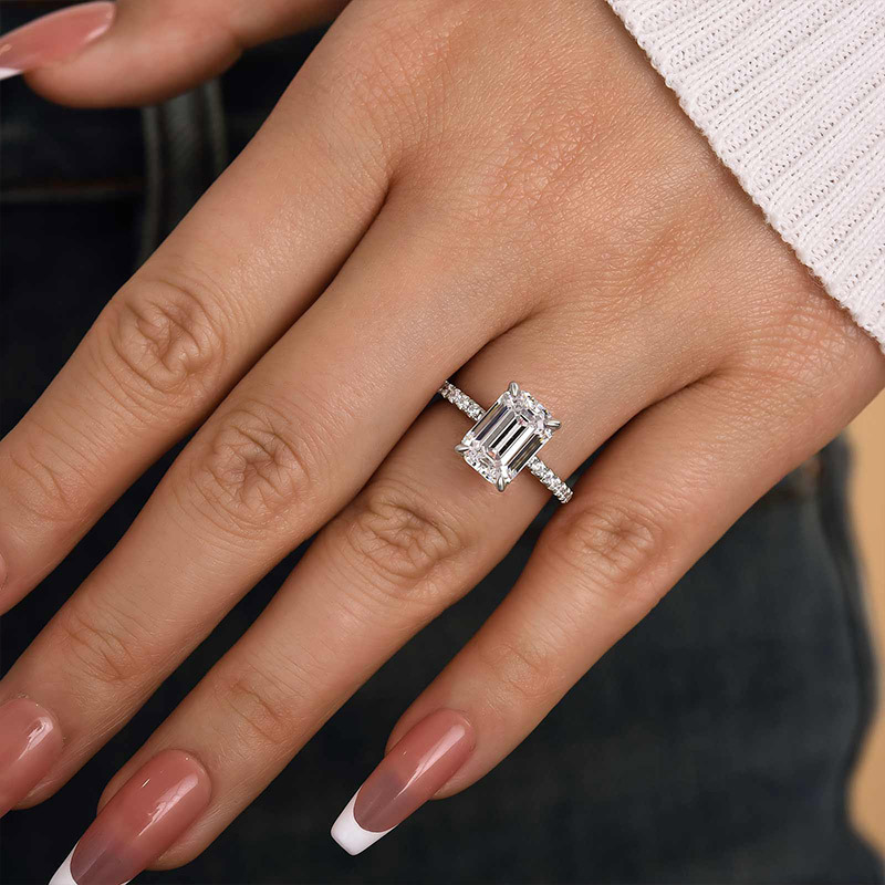 3Ct Classic Emerald Cut Women's Engagement Ring-Sterling Silver-lornajewelry