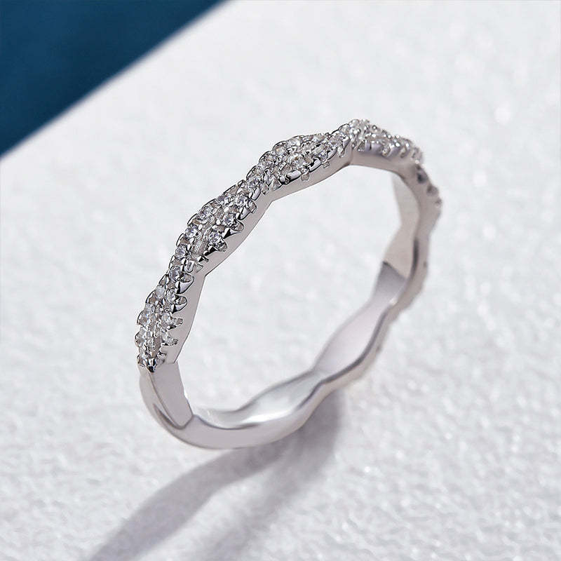 Elegant Pave Twist Eternity Wedding Band for Women In Sterling Silver-Sterling Silver-lornajewelry