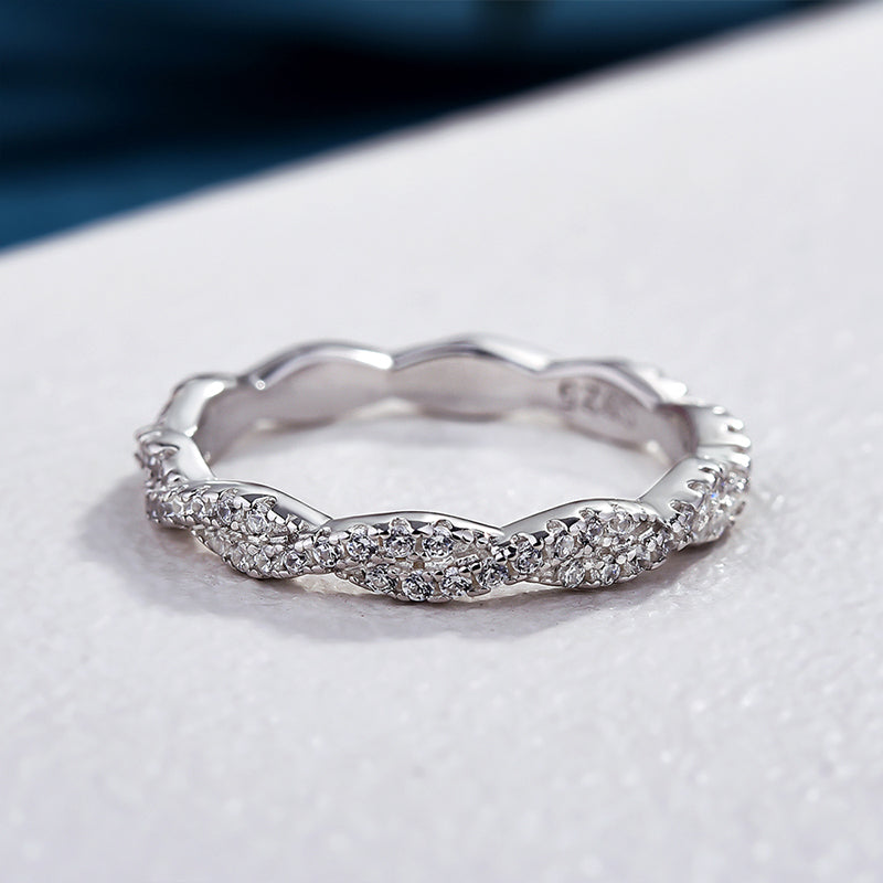 Elegant Pave Twist Eternity Wedding Band for Women In Sterling Silver-Sterling Silver-lornajewelry