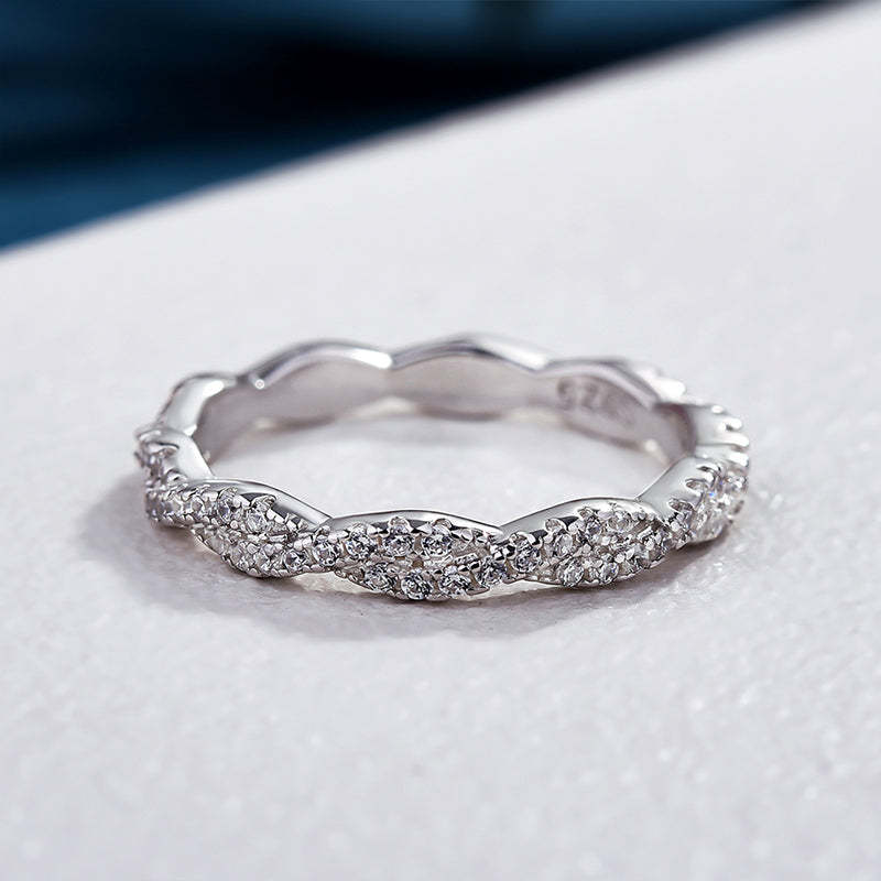 Elegant Pave Twist Eternity Wedding Band for Women In Sterling Silver-Sterling Silver-lornajewelry