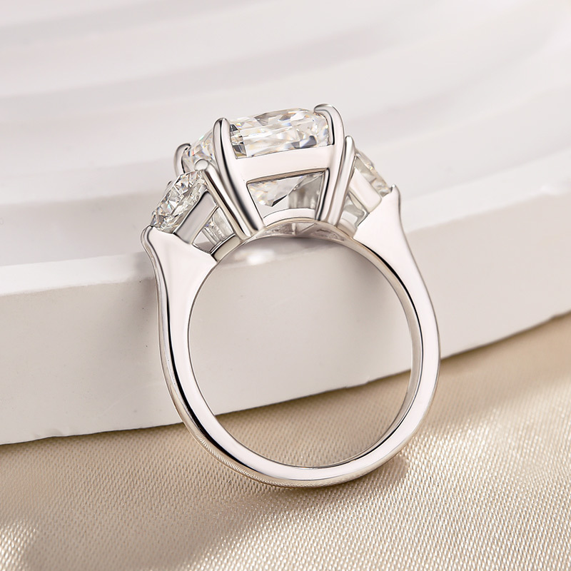 4Ct Exclusive Crushed Ice Princess Cut Three Stone Engagement Ring-Sterling Silver-lornajewelry