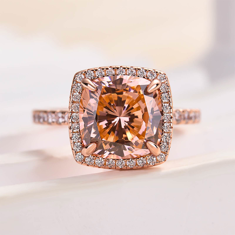 4Ct Elegant Cushion Cut Synthetic Morganite Halo Engagement Ring In Sterling Silver-Sterling Silver-lornajewelry