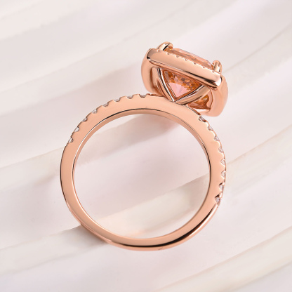 4Ct Elegant Cushion Cut Synthetic Morganite Halo Engagement Ring In Sterling Silver-Sterling Silver-lornajewelry
