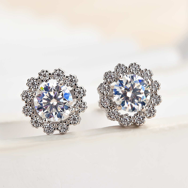 Moissanite Snowflake Stud Earrings In Sterling Silver-Sterling Silver-lornajewelry