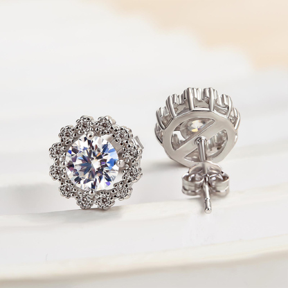 Moissanite Snowflake Stud Earrings In Sterling Silver-Sterling Silver-lornajewelry