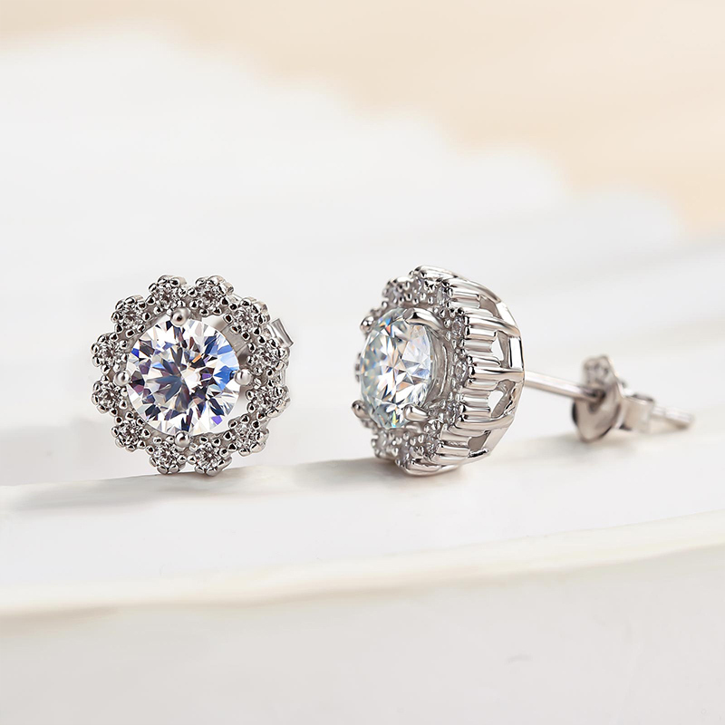 Moissanite Snowflake Stud Earrings In Sterling Silver-Sterling Silver-lornajewelry
