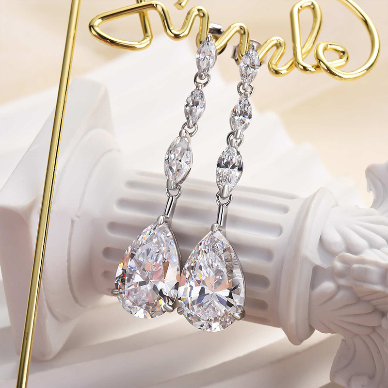 Outstanding Pear Cut Women's Earrings In Sterling Silver-Sterling Silver-lornajewelry