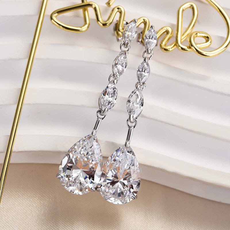 Outstanding Pear Cut Women's Earrings In Sterling Silver-Sterling Silver-lornajewelry