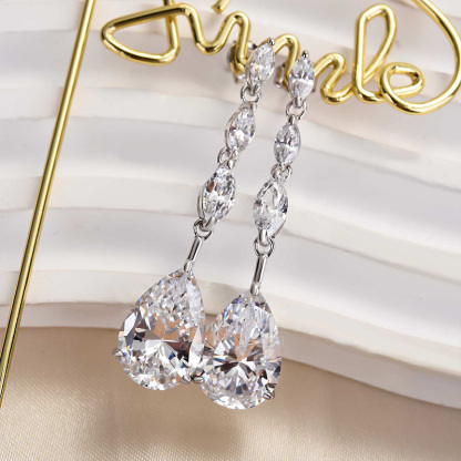 Outstanding Pear Cut Women's Earrings In Sterling Silver-Sterling Silver-lornajewelry