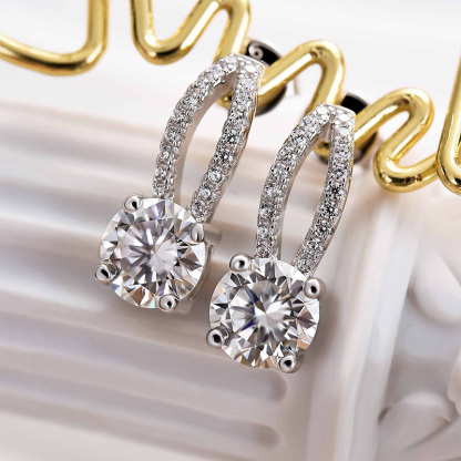 Moissanite Exclusive Round Cut Stud Earrings-Sterling Silver-lornajewelry