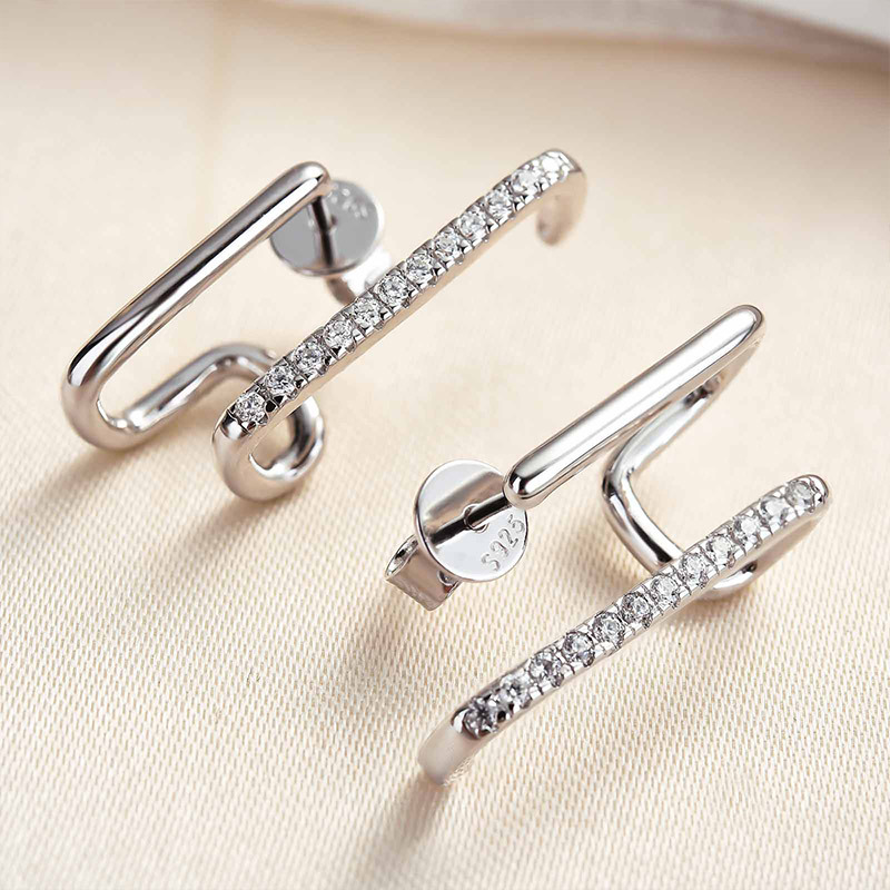 Moissanite Stylish Geometric Stud Earrings-Sterling Silver-lornajewelry