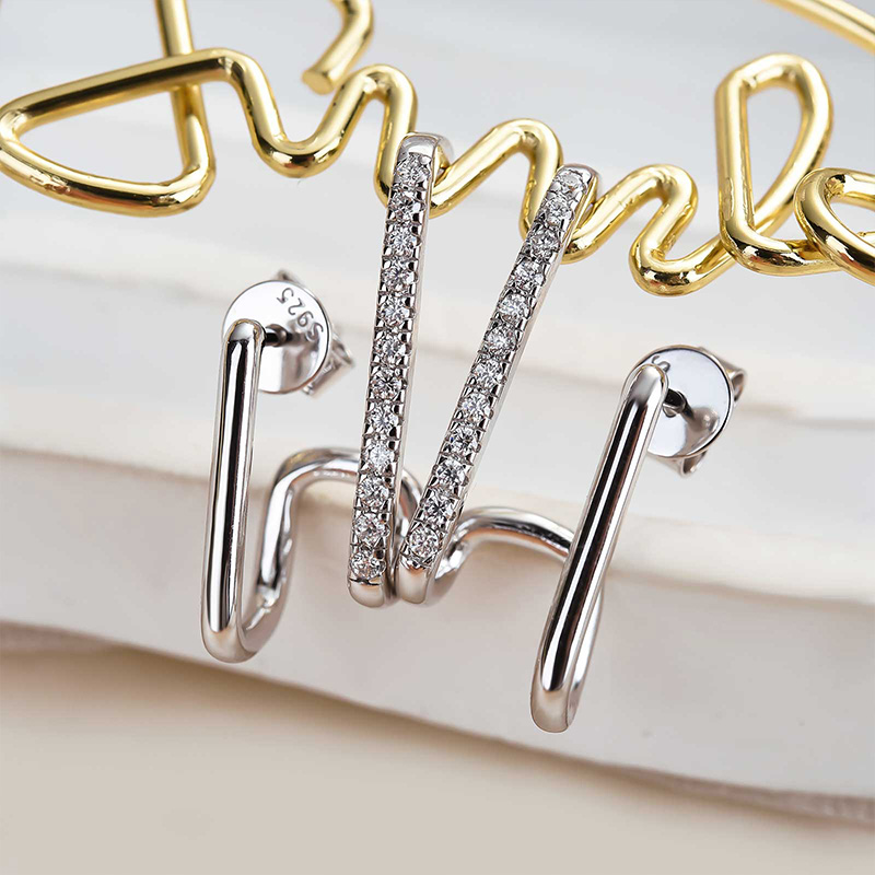 Moissanite Stylish Geometric Stud Earrings-Sterling Silver-lornajewelry