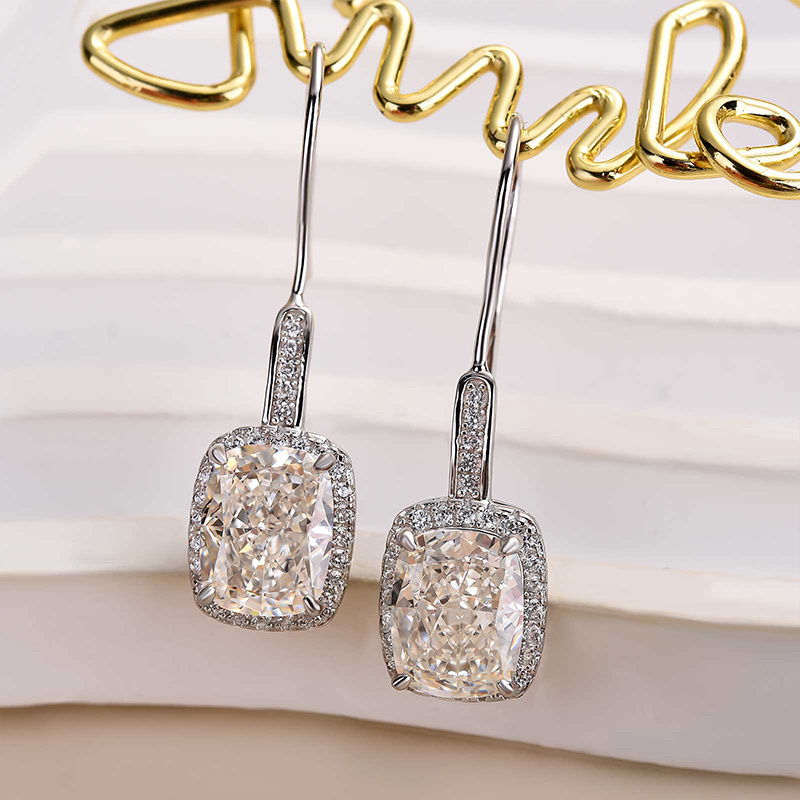 Lovely Halo Cushion Cut Women's Earrings-Sterling Silver-lornajewelry