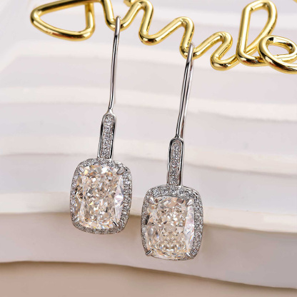 Lovely Halo Cushion Cut Women's Earrings-Sterling Silver-lornajewelry
