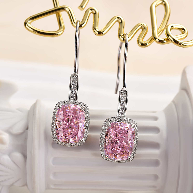 Lovely Halo Cushion Cut Women's Earrings-Sterling Silver-lornajewelry