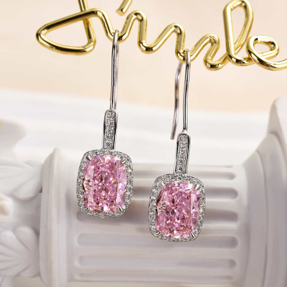 Lovely Halo Cushion Cut Women's Earrings-Sterling Silver-lornajewelry