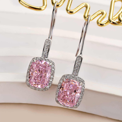 Lovely Halo Cushion Cut Women's Earrings-Sterling Silver-lornajewelry