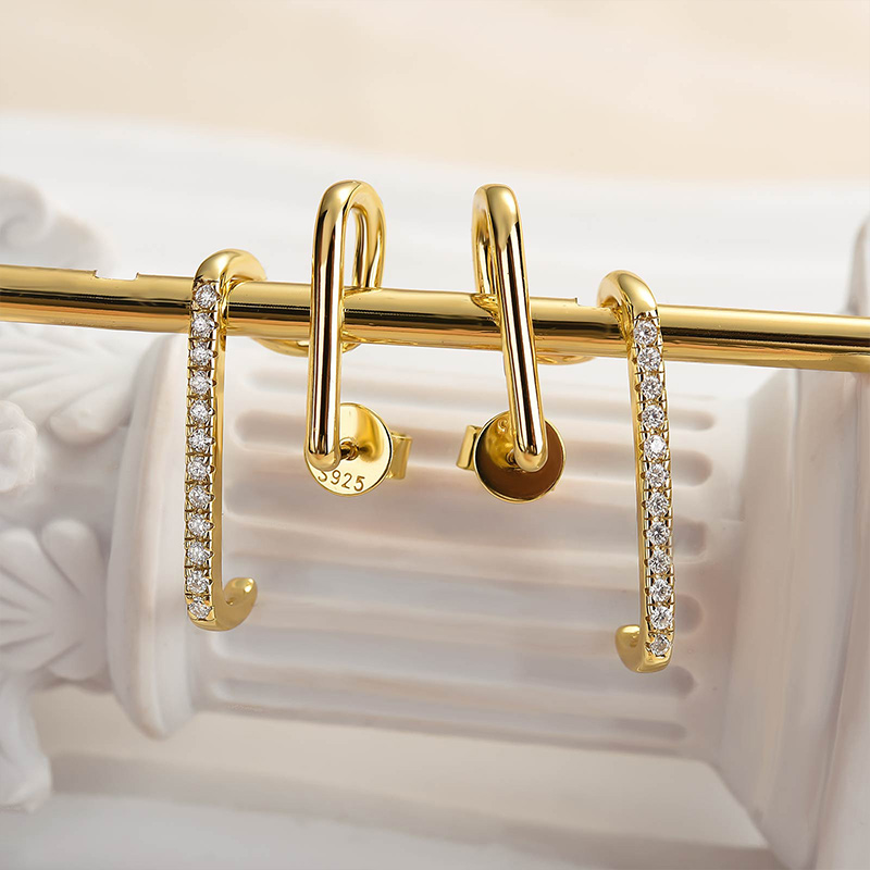 Moissanite Stylish Geometric Stud Earrings-Sterling Silver-lornajewelry