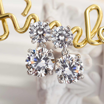 Exquisite Round Cut Drop Earrings In Sterling Silver-Sterling Silver-lornajewelry