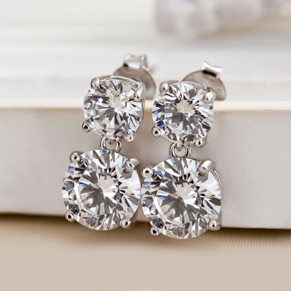 Exquisite Round Cut Drop Earrings In Sterling Silver-Sterling Silver-lornajewelry