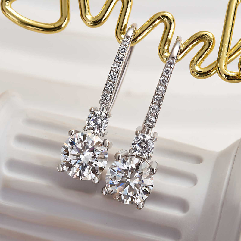 Moissanite Round Cut Stud Earrings-Sterling Silver-lornajewelry