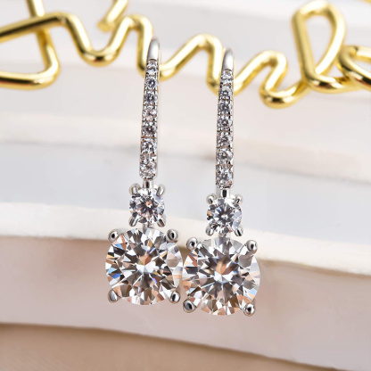 Moissanite Round Cut Stud Earrings-Sterling Silver-lornajewelry