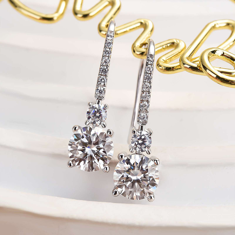 Moissanite Round Cut Stud Earrings-Sterling Silver-lornajewelry