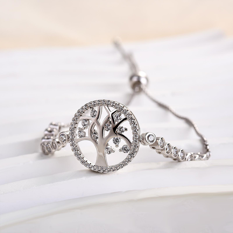 Women's Life Tree Bolo Bracelet In Sterling Silver-Sterling Silver-lornajewelry
