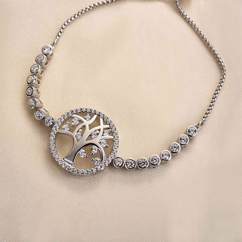 Women's Life Tree Bolo Bracelet In Sterling Silver-Sterling Silver-lornajewelry