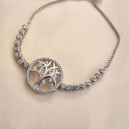 Women's Life Tree Bolo Bracelet In Sterling Silver-Sterling Silver-lornajewelry