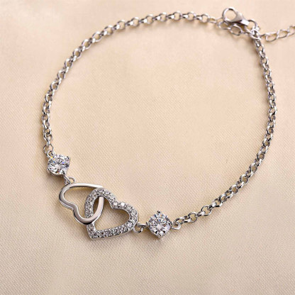 Sterling Silver Double Heart Bracelet For Women-Sterling Silver-lornajewelry