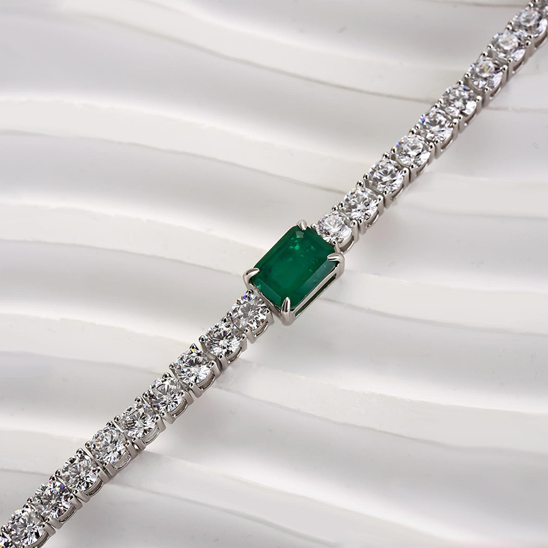 Emerald Cut Emerald Green Bracelet for Women In Sterling Silver-Sterling Silver-lornajewelry