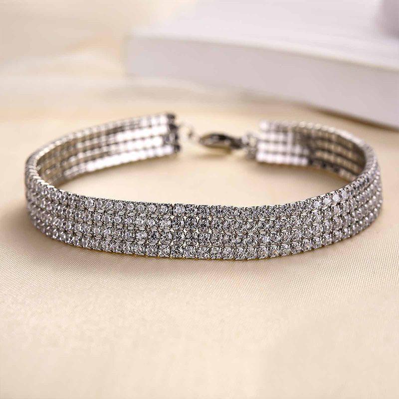 Luxury Four Rows Roud Cut Bracelet For Women In Sterling Silver-Sterling Silver-lornajewelry