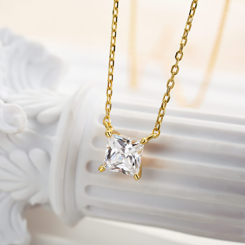 Elegant Princess Cut Pendant Necklace In Sterling Silver-Sterling Silver-lornajewelry
