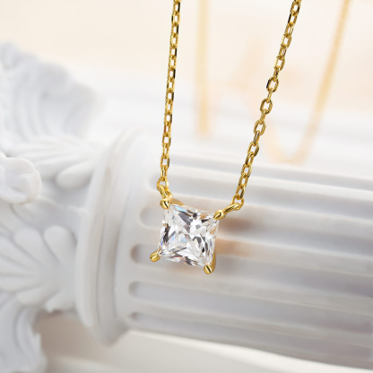Elegant Princess Cut Pendant Necklace In Sterling Silver-Sterling Silver-lornajewelry