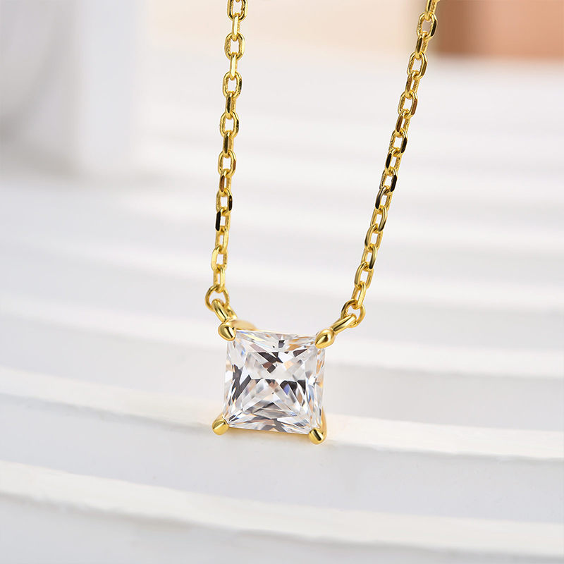 Elegant Princess Cut Pendant Necklace In Sterling Silver-Sterling Silver-lornajewelry