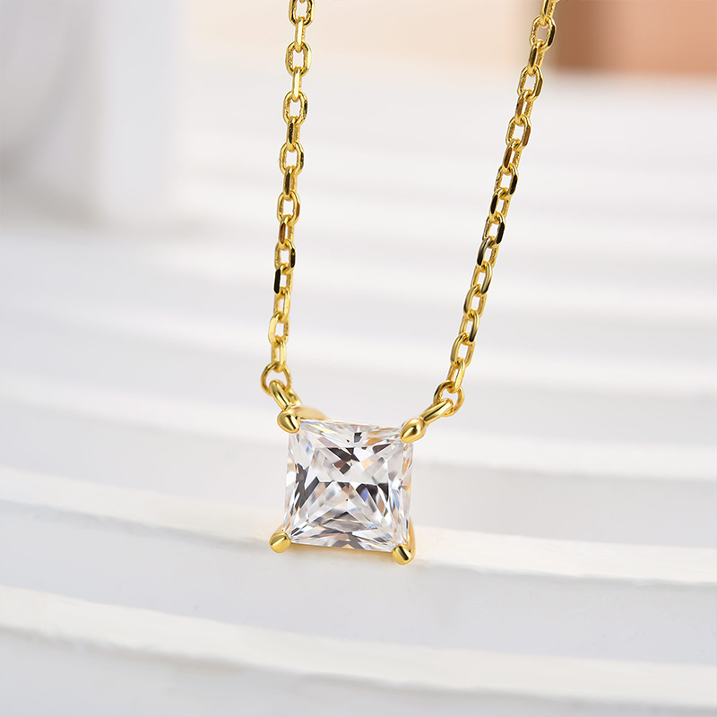 Elegant Princess Cut Pendant Necklace In Sterling Silver-Sterling Silver-lornajewelry
