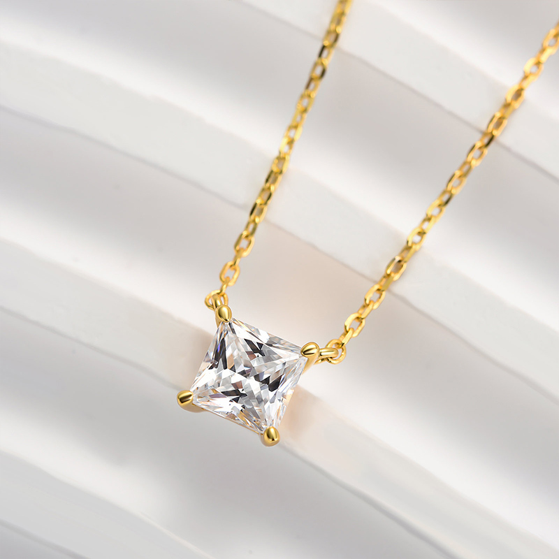 Elegant Princess Cut Pendant Necklace In Sterling Silver-Sterling Silver-lornajewelry
