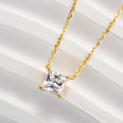 Elegant Princess Cut Pendant Necklace In Sterling Silver-Sterling Silver-lornajewelry