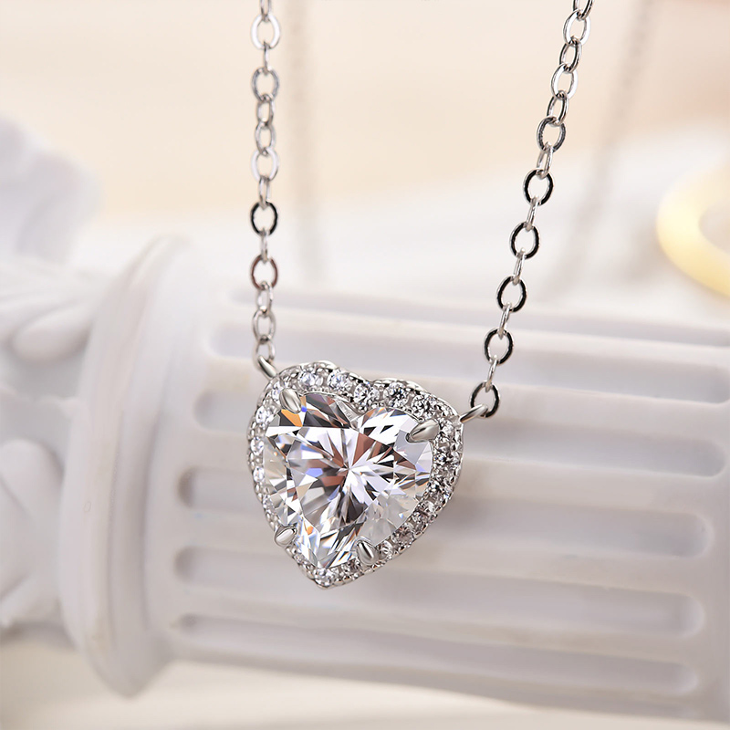Elegant Halo Heart Cut Necklace For Women In Sterling Silver-Sterling Silver-lornajewelry