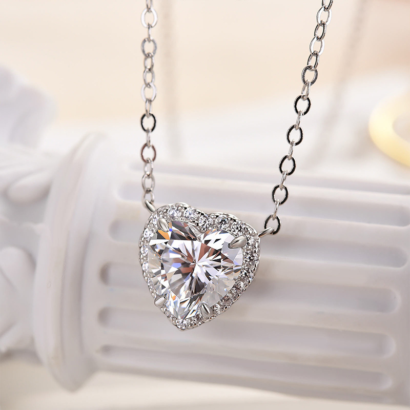 Elegant Halo Heart Cut Necklace For Women In Sterling Silver-Sterling Silver-lornajewelry