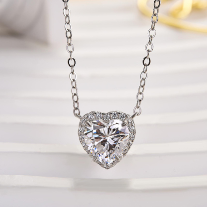 Elegant Halo Heart Cut Necklace For Women In Sterling Silver-Sterling Silver-lornajewelry