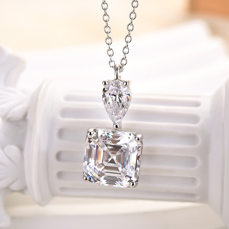 Luxury Stunning 12 Carat Asscher Cut White Sapphire Necklace In Sterling Silver-Sterling Silver-lornajewelry